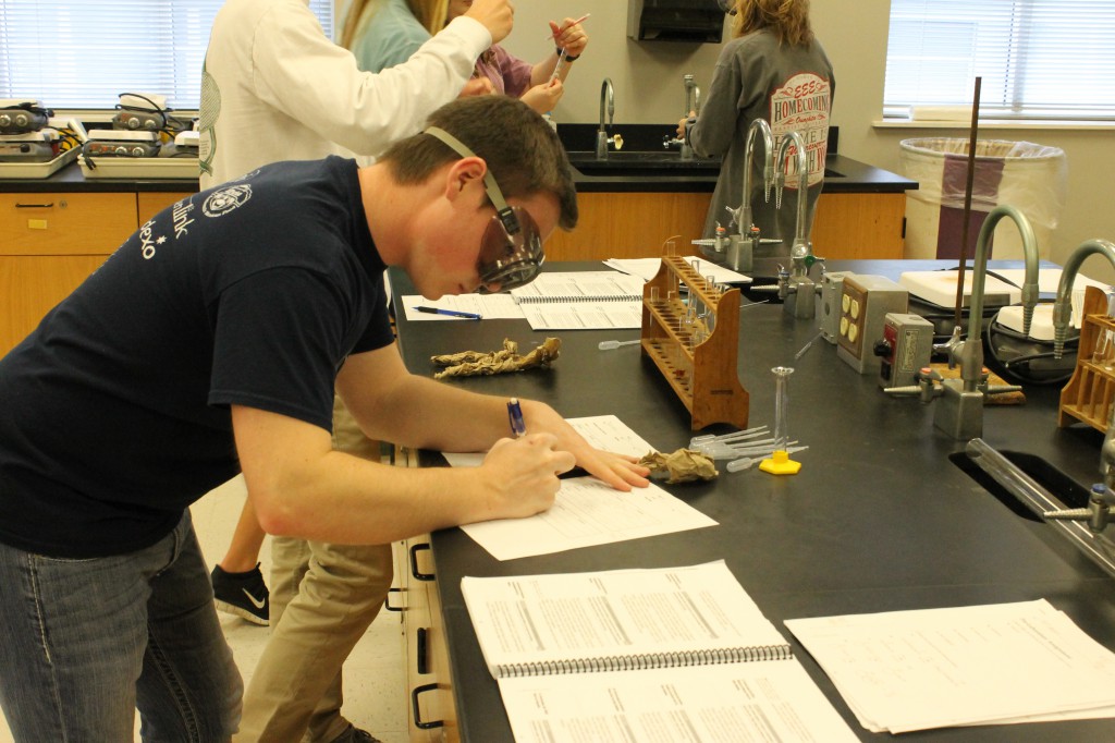 Senior Nick Archer takes notes in Organic Chemistry, one of the many courses offered in the School of Natural Sciences.  Photo by Zac Baker.