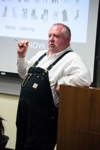 Dr. Wight lectures a group of students in the always popular General Psychology class.  Photo by Alex Becerra.