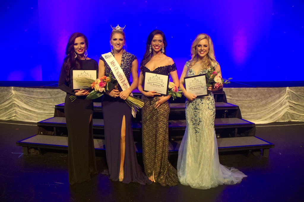 Miss OBU Suzie Gresham (second from left) joins (from left) second runner-up Stoni Butler, first runner-up Kathryn Barfield and third runner-up Alexis Morgan. Photo by Kelsey Bond.