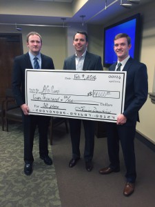 L.B. Hudson, Dr. Chris Brune and Evan McKinnon (left to right) won first place in the recent OBU/HSU Business Plan Competition for their plan for AGcorp.