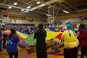 Volunteers created a fun game for younger Olympics participants. Photo by Haley Hatcher.