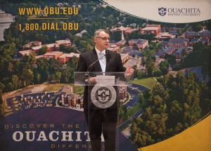 Dr. Ben R. Sells speaks to faculty, staff, and the Ouachita community during the announcement. |Photo by Andy Henderson