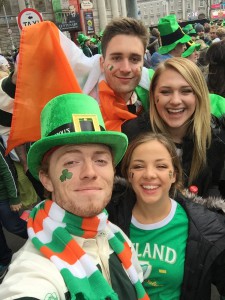 Senior Caleb Terry and senior Matt Miller celebrating St. Patrick's Day with their Irish friends. Photo courtesy of Caleb Terry.